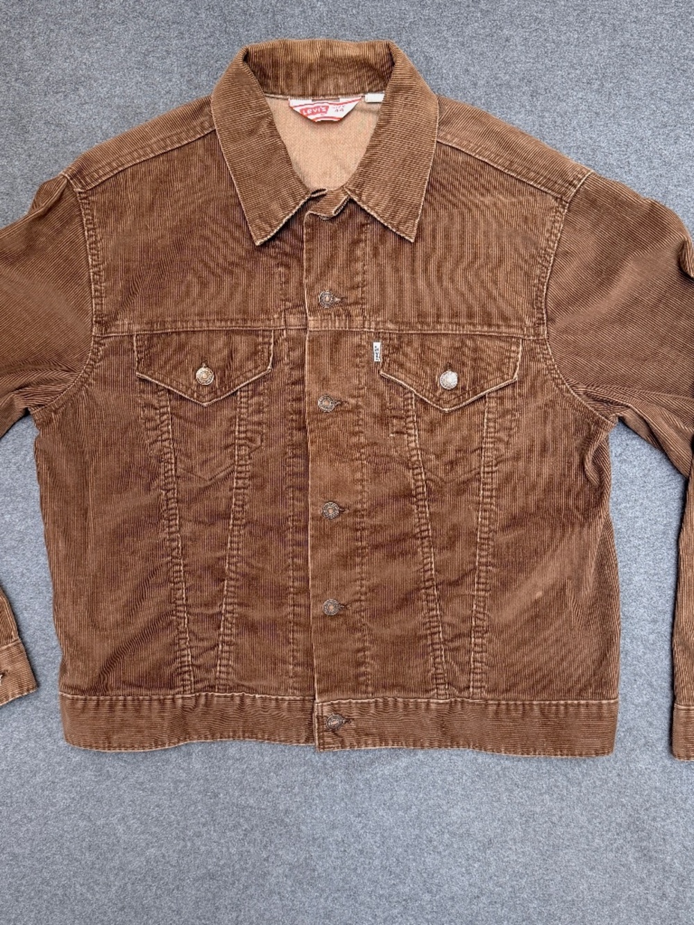 Vintage 70s Levi's 70505-1529 Brown Corduroy Trucker Jacket White Tab Sz 44 USA